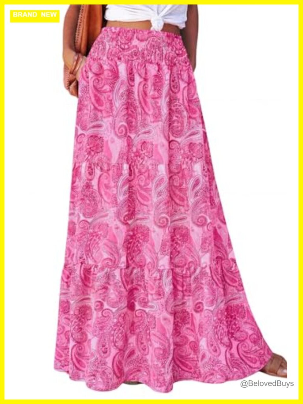 Boho Floral Tiered Maxi Skirt High Waist Flowy A-Line with Pockets